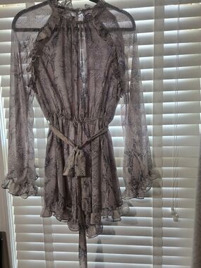 NWOT Karlie Lilac Snake-Print Long-Sleeve Ruffle Shorts Romper